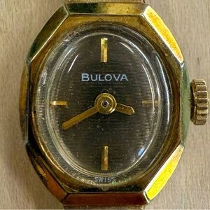 Vintage Bulova Ladies Manual Wind Watch Blue Dial Nugget Bracelet Working